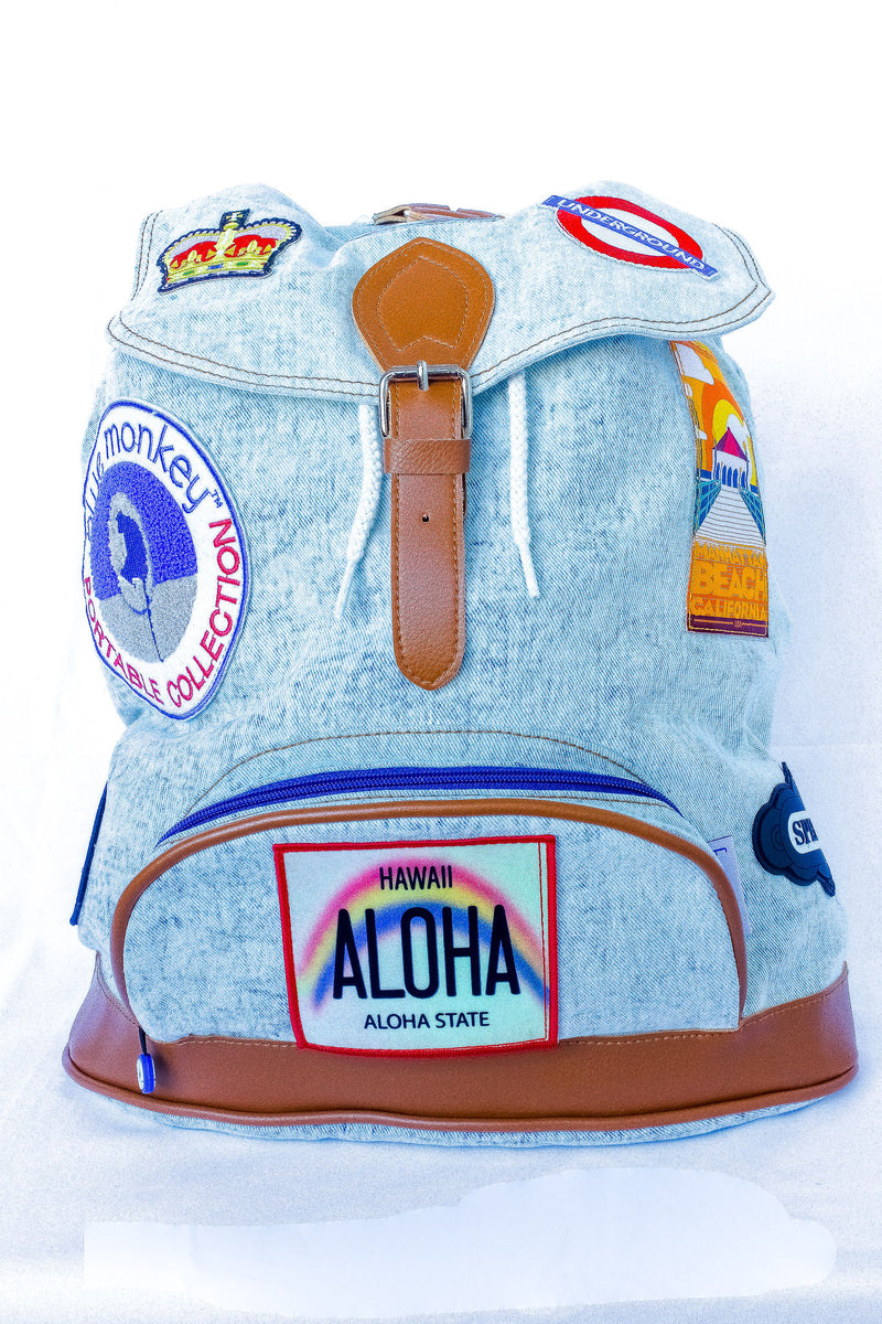Cotton Denim Backpack Blue Monkey Tropical New Attitude Beverage