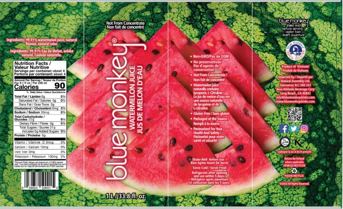 Nutrition Facts of Blue Monkey's Watermelon Juice