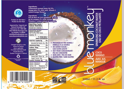 Sparkling Coconut Water with Mango 11.2oz/330ml - 12 pack