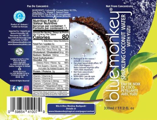 Sparkling Coconut Water with Yuzu Juice 11.2oz/330ml - 12 pack