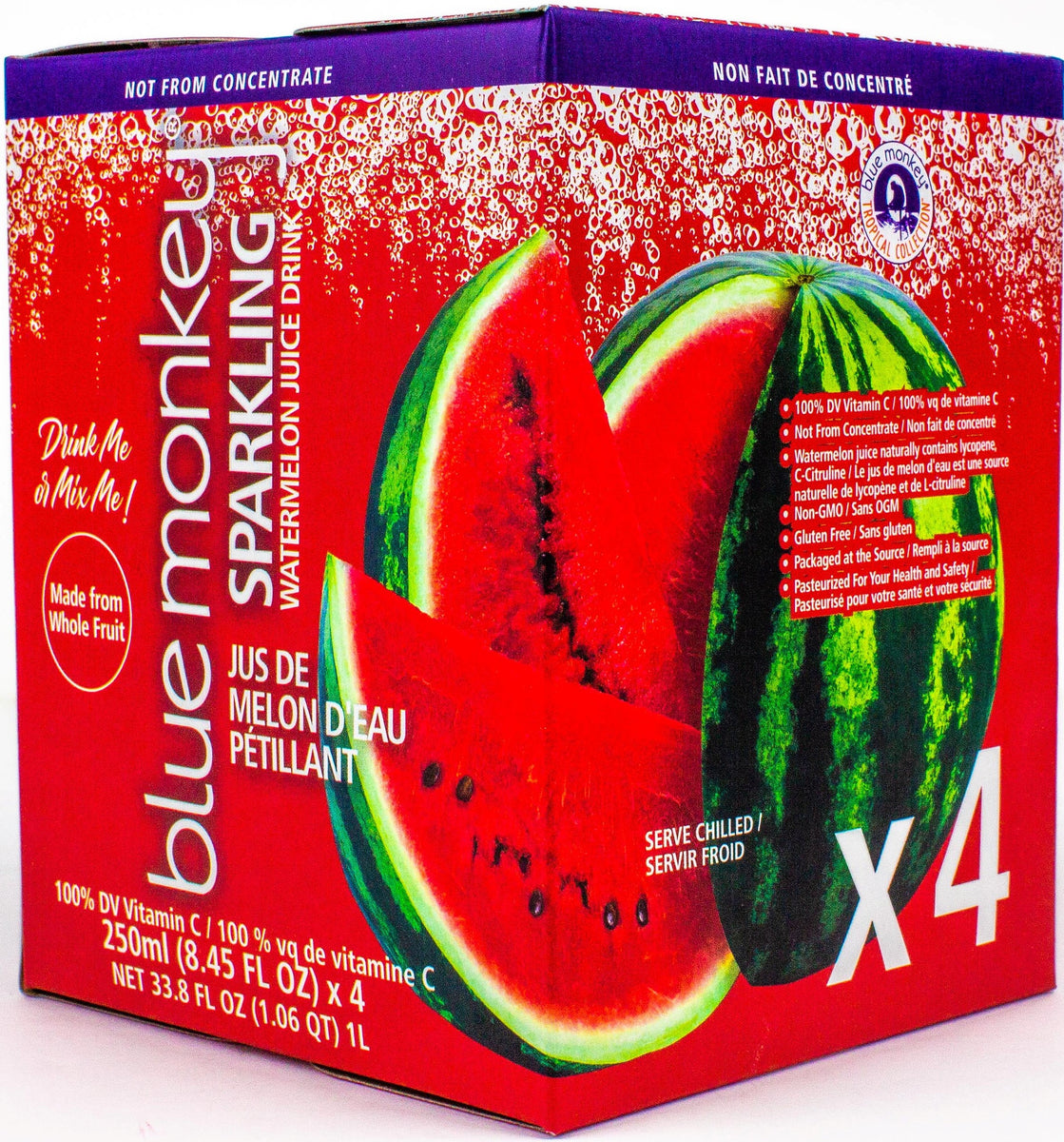 Sparkling Watermelon Juice 8.45oz/250ml 6x4 Packs New Attitude
